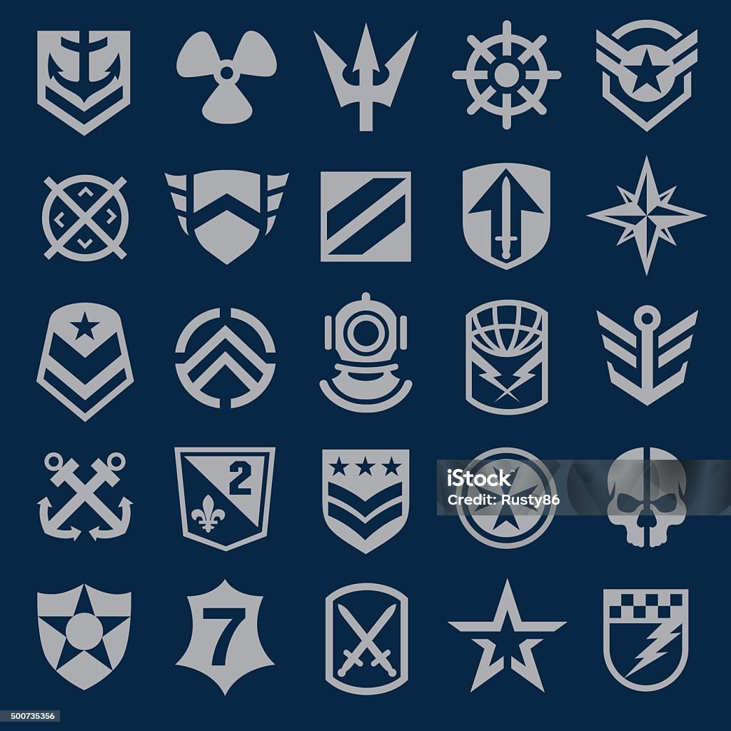 Navy military symbol icons set Assortment of military-inspired icon symbols suitable for multiple applications. Military stock vector