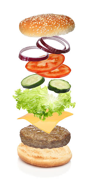 istock Flying ingredients of hamburger isolated on white 500735485
