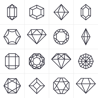 Jewel and Gem cut faceted symbol icon collection.