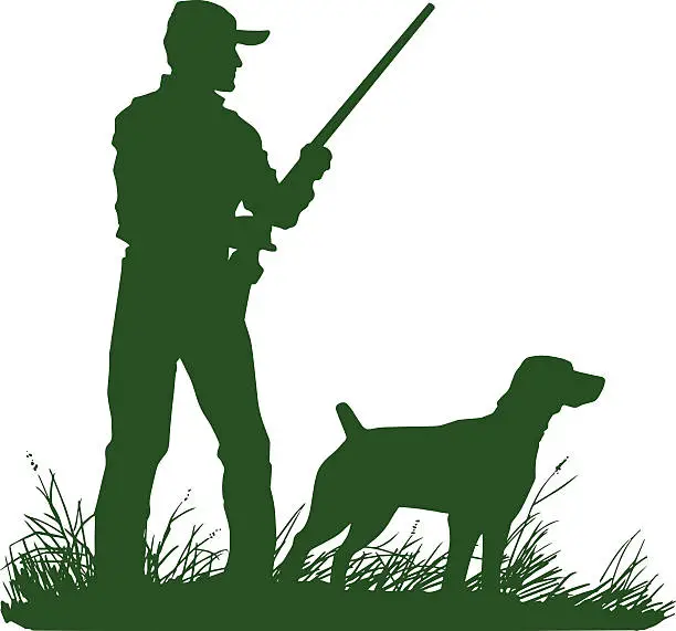 Vector illustration of Hunter and Dog Silhouette