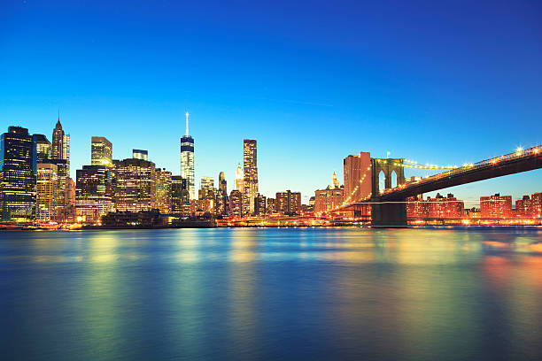 istock Sunset over Manhattan with Freedom tower in background 500737377