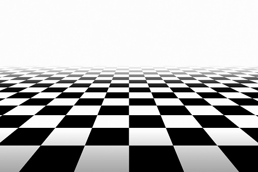 Checkered Background In Perspective. Squares - black and white