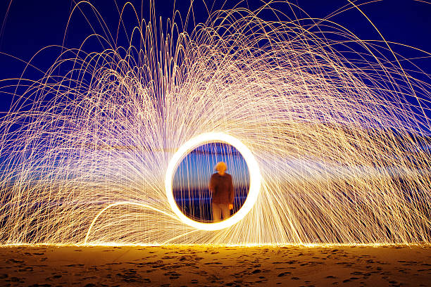 istock Burning steel wool spinned. Showers of glowing sparks 500748844