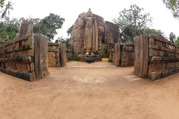 istock full temple  fish eye  view and  ancient Buddha statue 500749234