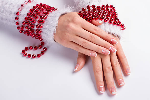 istock Winter manicure. Decoration on the hands. 500749322