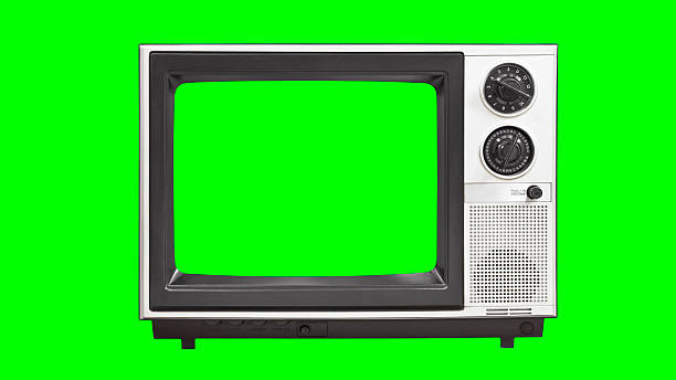 Vintage Television with Chroma Green Screen and Background stock photo