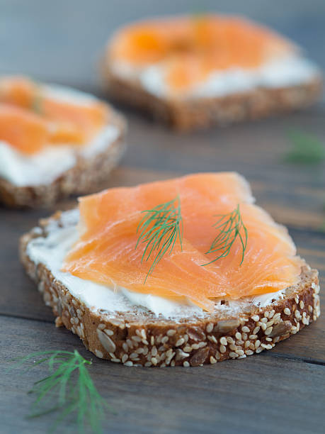 istock Fresh whole wheat sandwiches with smoked salmon 500751710