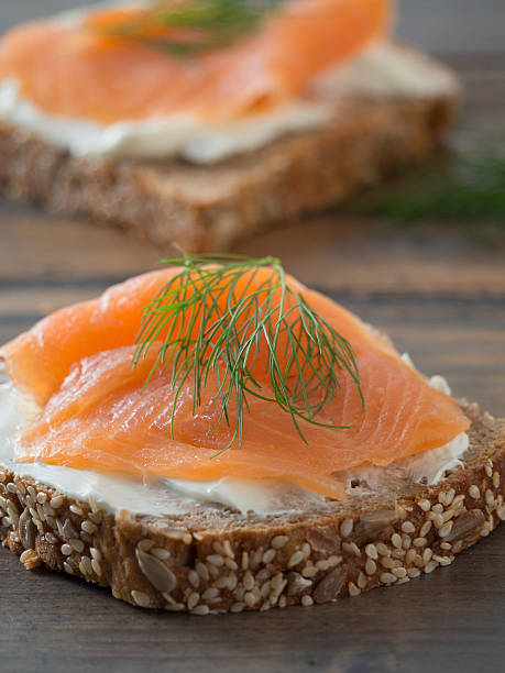 istock Fresh whole wheat sandwiches with smoked salmon 500751876