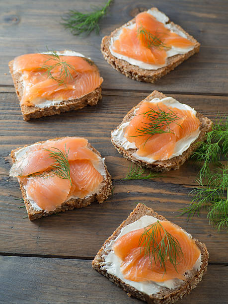 istock Five delicious sandwiches with smoked salmon 500751984