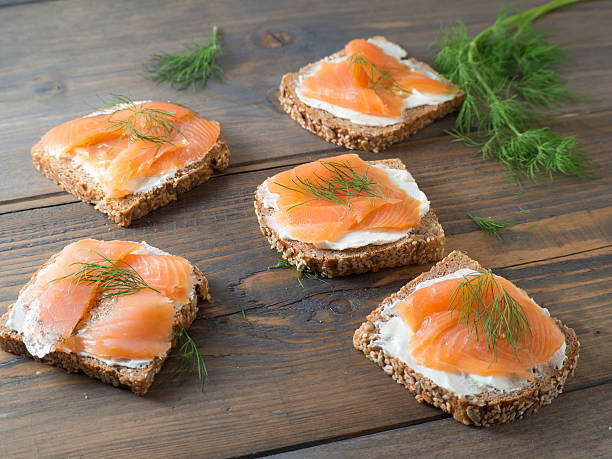 istock Five delicious sandwiches with smoked salmon 500752020