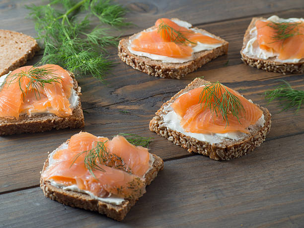 istock Five delicious sandwiches with smoked salmon 500752088