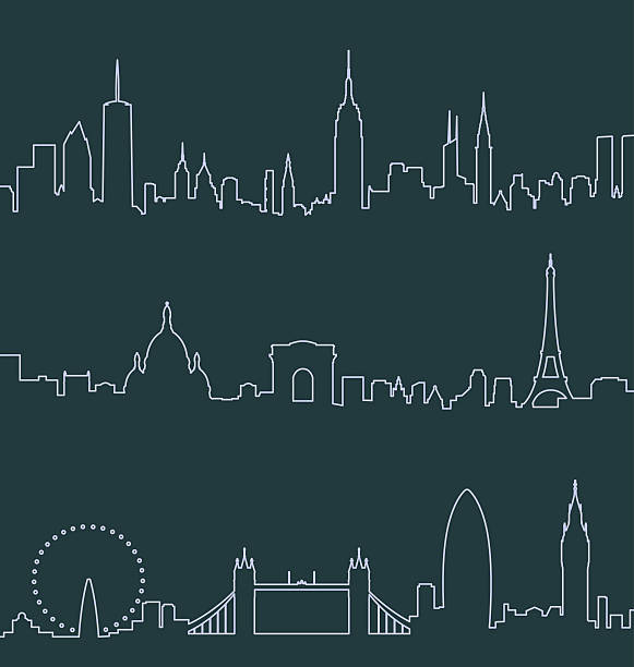 ilustrações, clipart, desenhos animados e ícones de nova york, londres, paris e linhas de perfil - new york city skyline silhouette manhattan