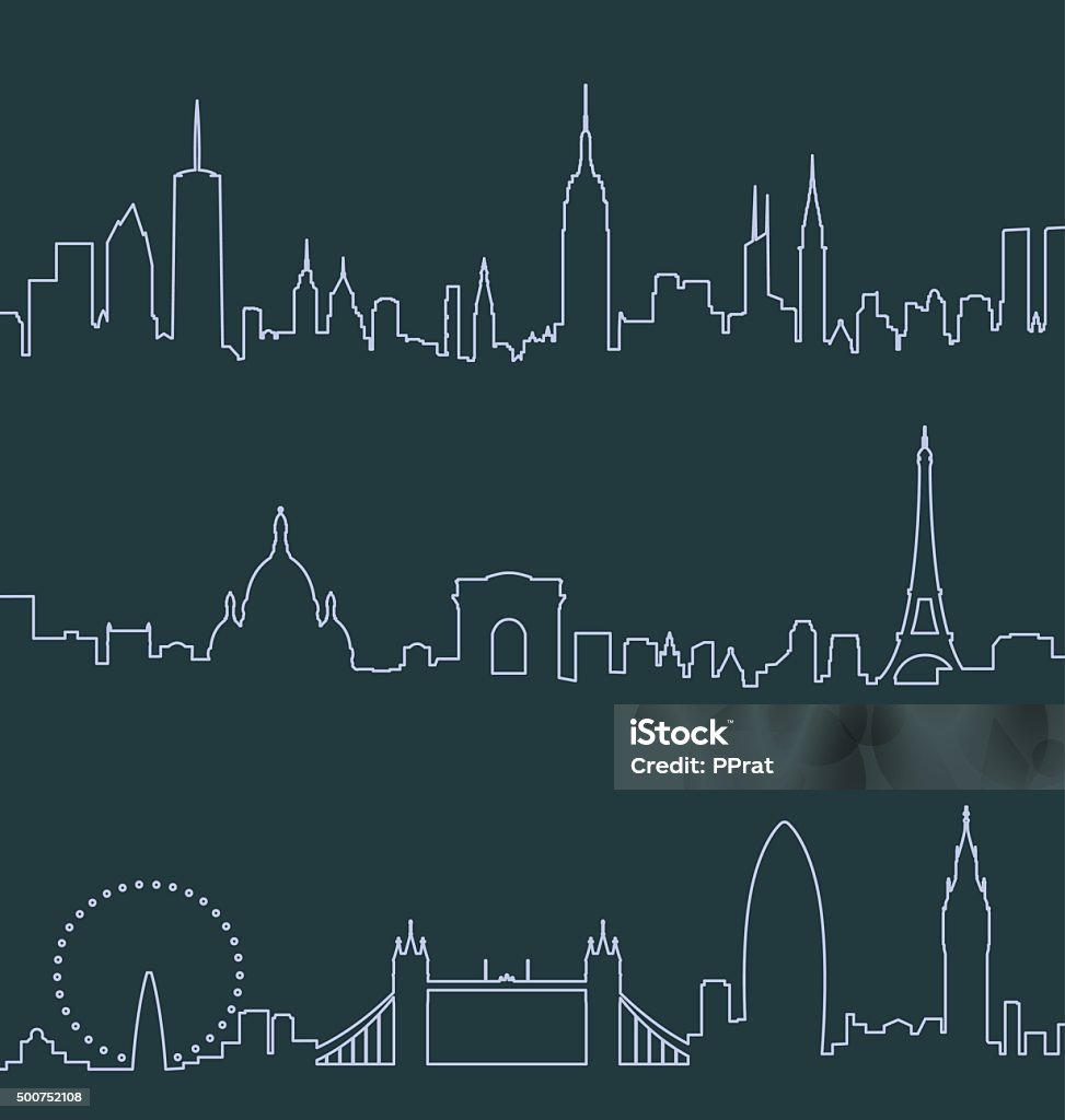 New York, Paris and London Profile Lines Urban Skyline stock vector