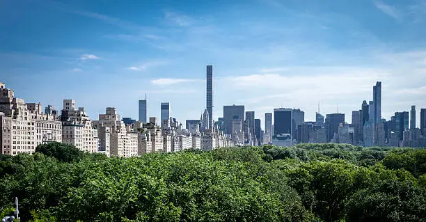 Manhattan Skyline and Central Park from the roof Garden of the Metropolitan Museum of Art, New York USA