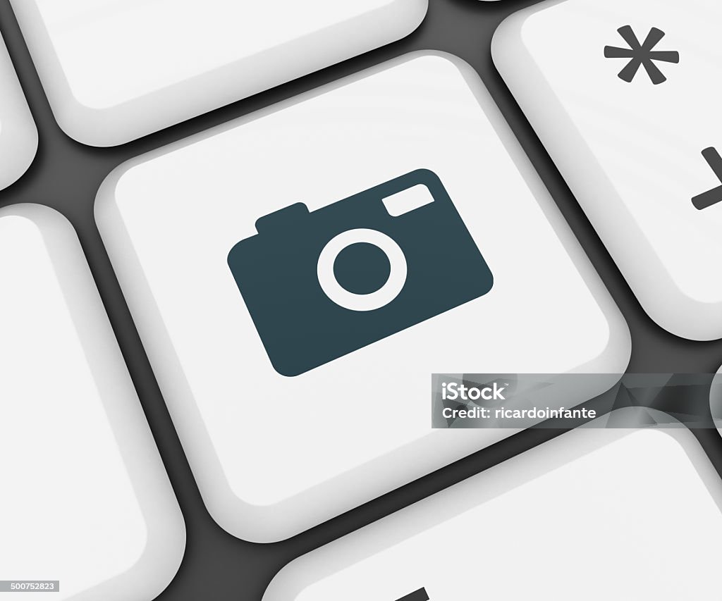 Computer Key - camera icon 3D Rendering, Internet concept. Camera - Photographic Equipment Stock Photo