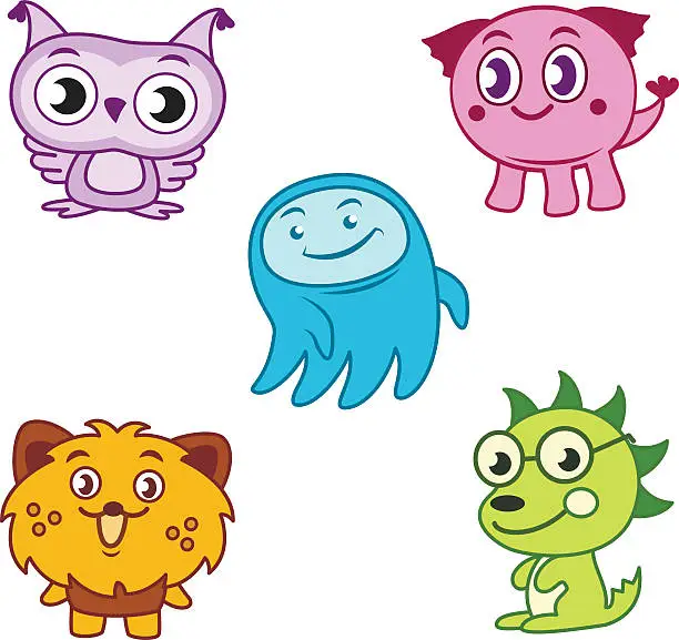 Vector illustration of Cartoon cute monsters