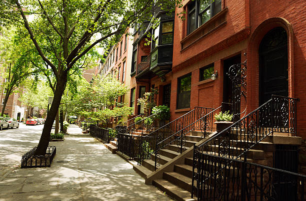 sandsteinziegel, brooklyn, nyc - row house stock-fotos und bilder