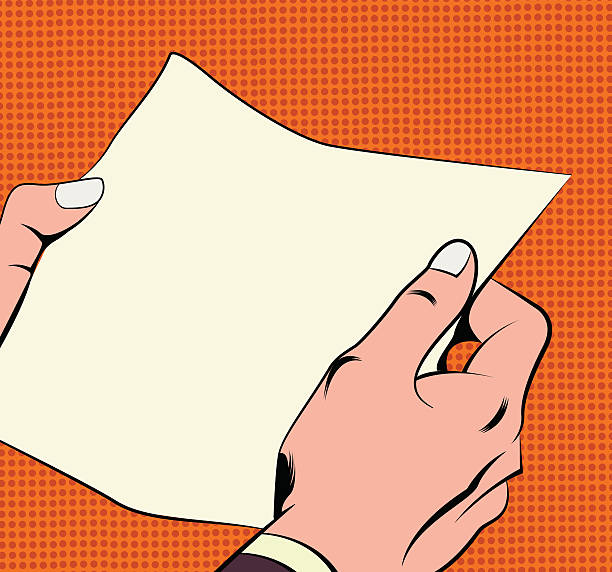 Illustration of hands holding a paper sheet Illustration of hands holding a paper sheet  reading comic book stock illustrations