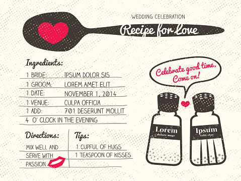 Recipe card creative Wedding Invitation design with salt and pepper shaker cooking concept