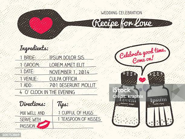 Recipe For Love Creative Wedding Invitation Stock Illustration - Download Image Now - Recipe, Kitchen, Love - Emotion