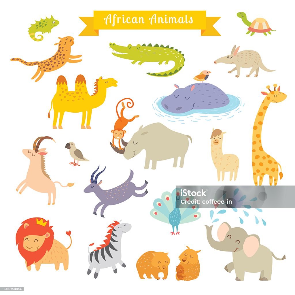 African animals  vector illustration. Big vector set African animals  vector illustration. Big vector set. Preschool, baby, continents, travelling, drawn Aardvark stock vector