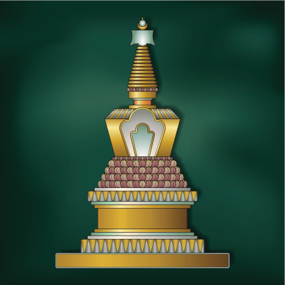 Golden stupa on dark green background (Tibetan style)