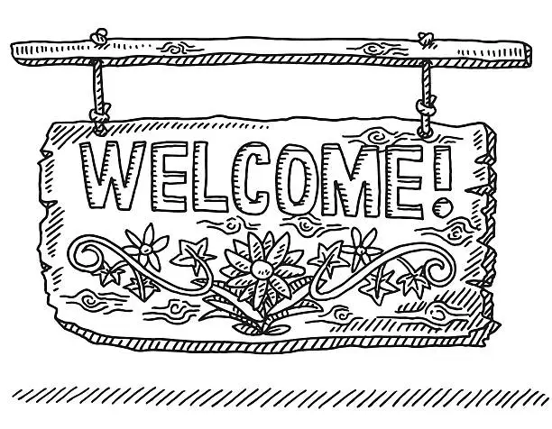 Vector illustration of Traditional Welcome Sign Drawing