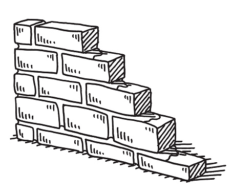 Hand-drawn vector drawing of an Unfinished Brick Wall. Black-and-White sketch on a transparent background (.eps-file). Included files are EPS (v10) and Hi-Res JPG.