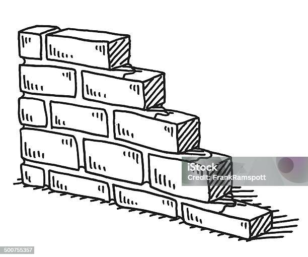 Unfinished Brick Wall Drawing Stock Illustration - Download Image Now - Surrounding Wall, Wall - Building Feature, Brick Wall