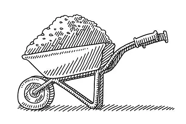 Vector illustration of Wheelbarrow Heap Soil Drawing