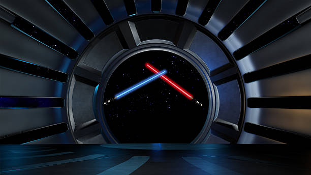 Lightsaber in space environment, ready for comp of your characters. stock photo
