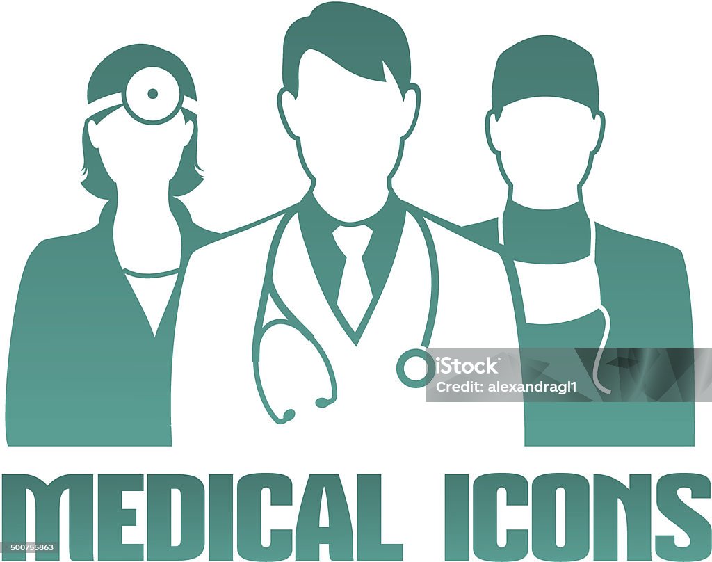 Medical icon with different doctors Medical icon with 3 different doctors as therapist, surgeon and otolaryngologist Icon Symbol stock vector