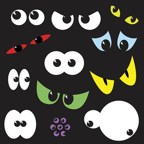 spooky eyeballs: halloween clip art collection. - hayvan gözü stock illustrations