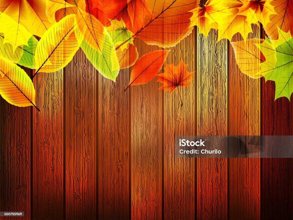 Feuilles d'automne au-dessus de vieille wooden. plus EPS10 - clipart vectoriel de Au bord de libre de droits