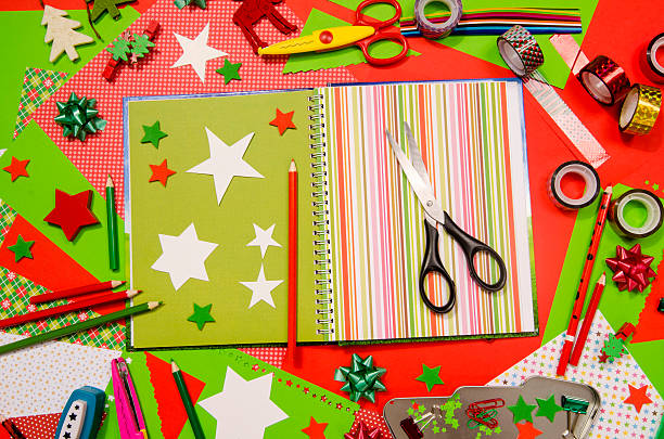 Arts and craft supplies for Christmas. stock photo