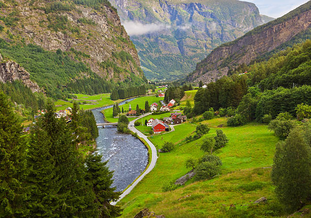 Village in Flam - Norway - nature and travel background