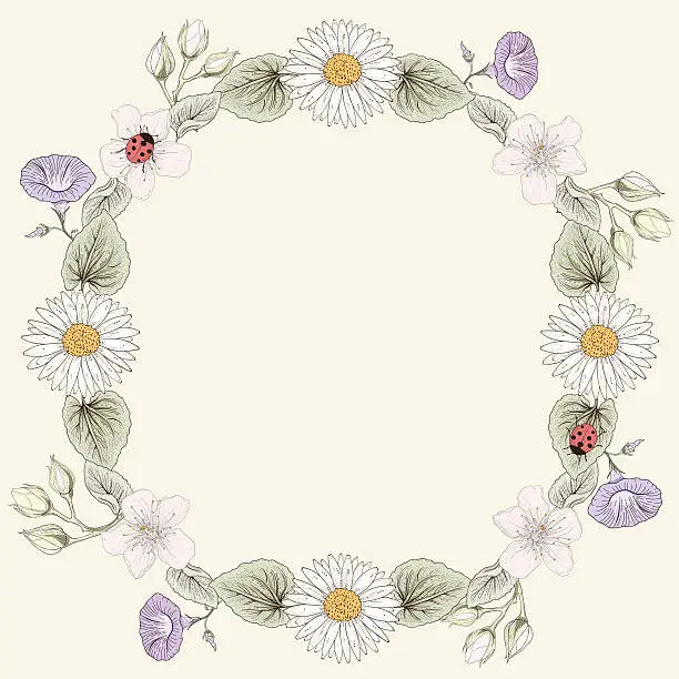 Vector illustration of floral frame vintage engraving style