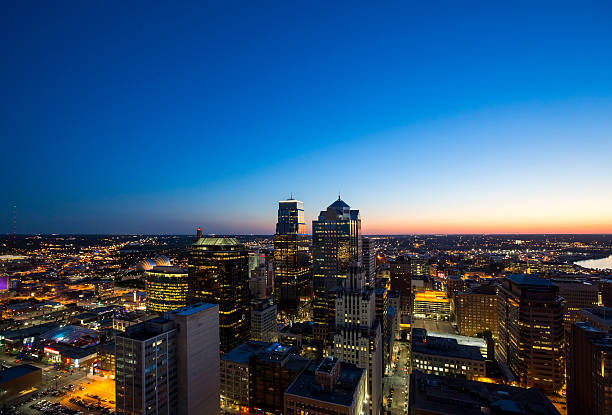 Aerial View of Downtown Kansas City at Twilight stock photo