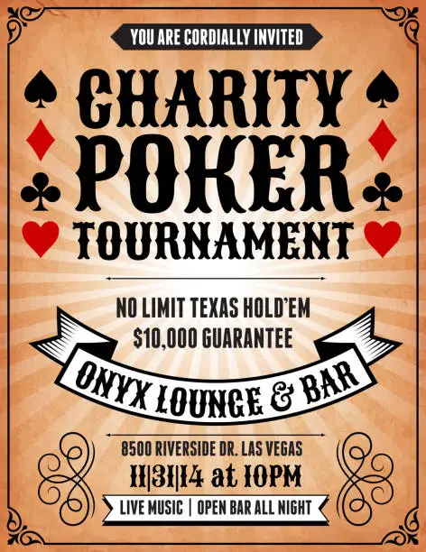 Vector illustration of Poker Charity Tournament Poster on royalty free vector Background