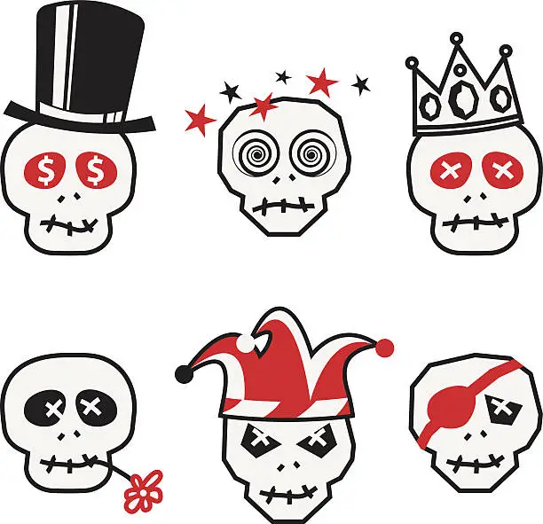 Vector illustration of Funny skulls