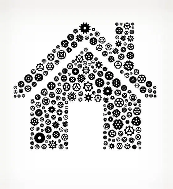 Vector illustration of House on Black royalty free vector Gears