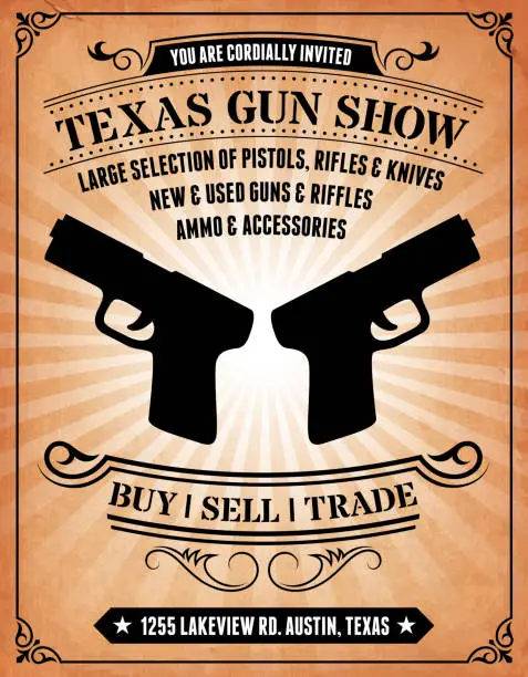 Vector illustration of Texas Gun Show Invitation on royalty free vector Background Poster