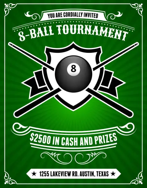 Vector illustration of Billiards Tournament Invitation on Green Background