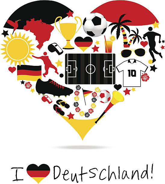 ilustraciones, imágenes clip art, dibujos animados e iconos de stock de corazón de fútbol de alemania - black and white heart shape metallic red
