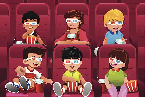 Vector illustration of Happy kids going to a movie