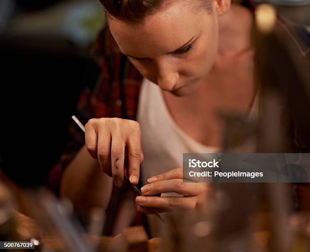 Shes In The Crafting Zone Stock Photo - Download Image Now - 20-29 Years, Accuracy, Adult