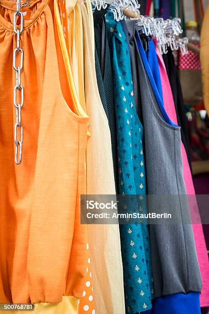 Clothes On A Rack On A Flea Market Stock Photo - Download Image Now - Abundance, Business, Car Trunk Sale
