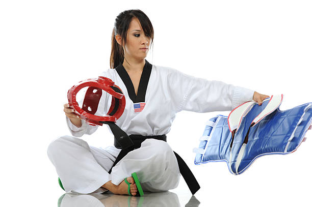 hogu - padding tae kwon do helmet karate stock-fotos und bilder