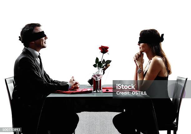 Couples Lovers Blind Date Dating Dinner Silhouettes Stock Photo - Download Image Now