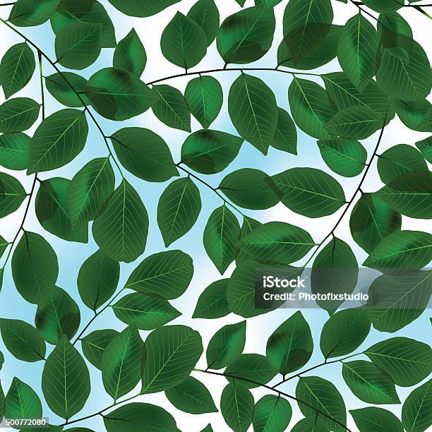 Green Leaves Canopy And Sky In A Seamless Pattern Stock Illustration - Download Image Now - Tree Canopy, Blue, Branch - Plant Part